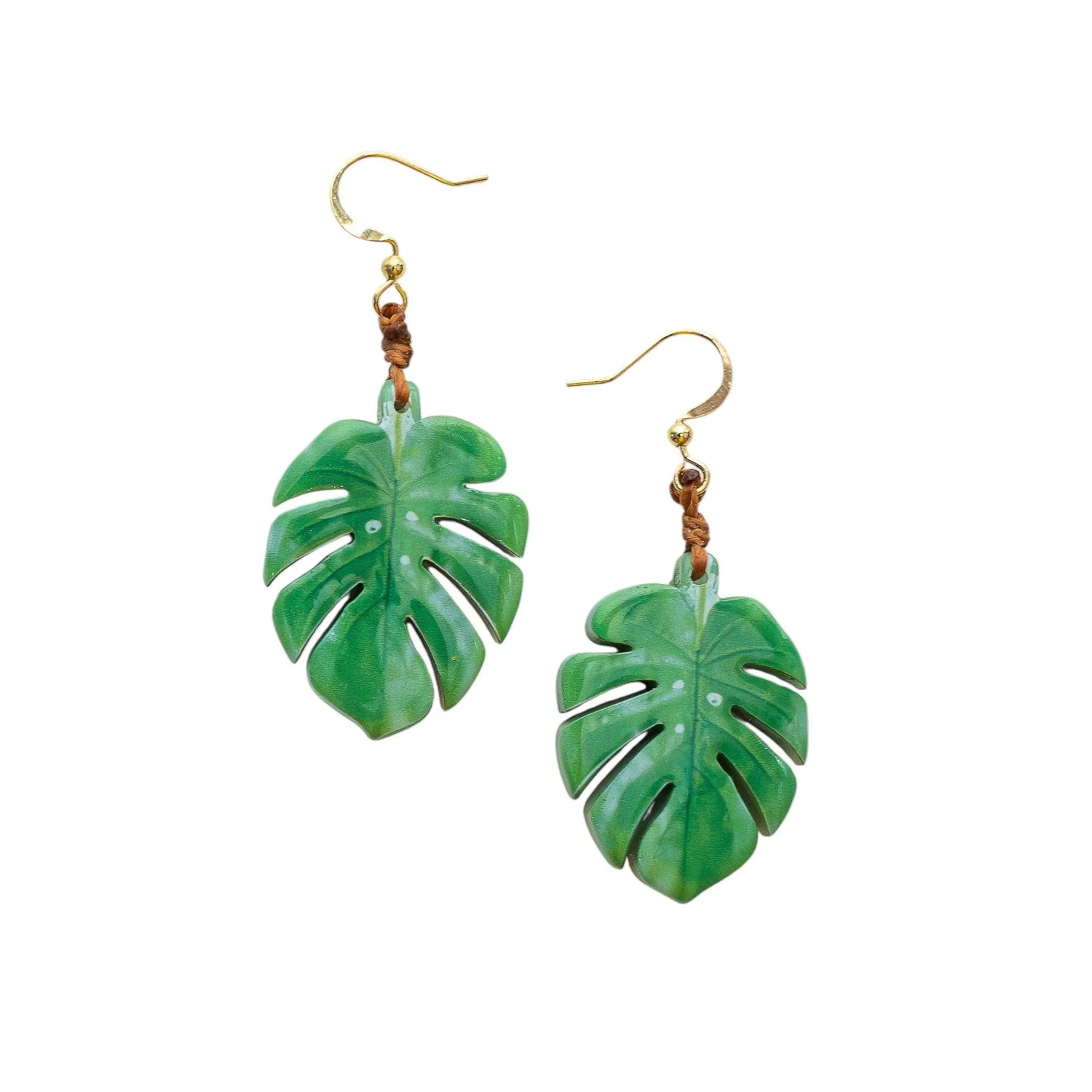 Perfectly Carved Monstera Leaf Tagua Lightweight Sylvia Earrings from the Rainforest in Ecuador