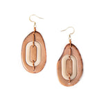 Terratoned yoli earrings featuring layered matte resin with a cream oval tagua nut accent in celeste ivory colors